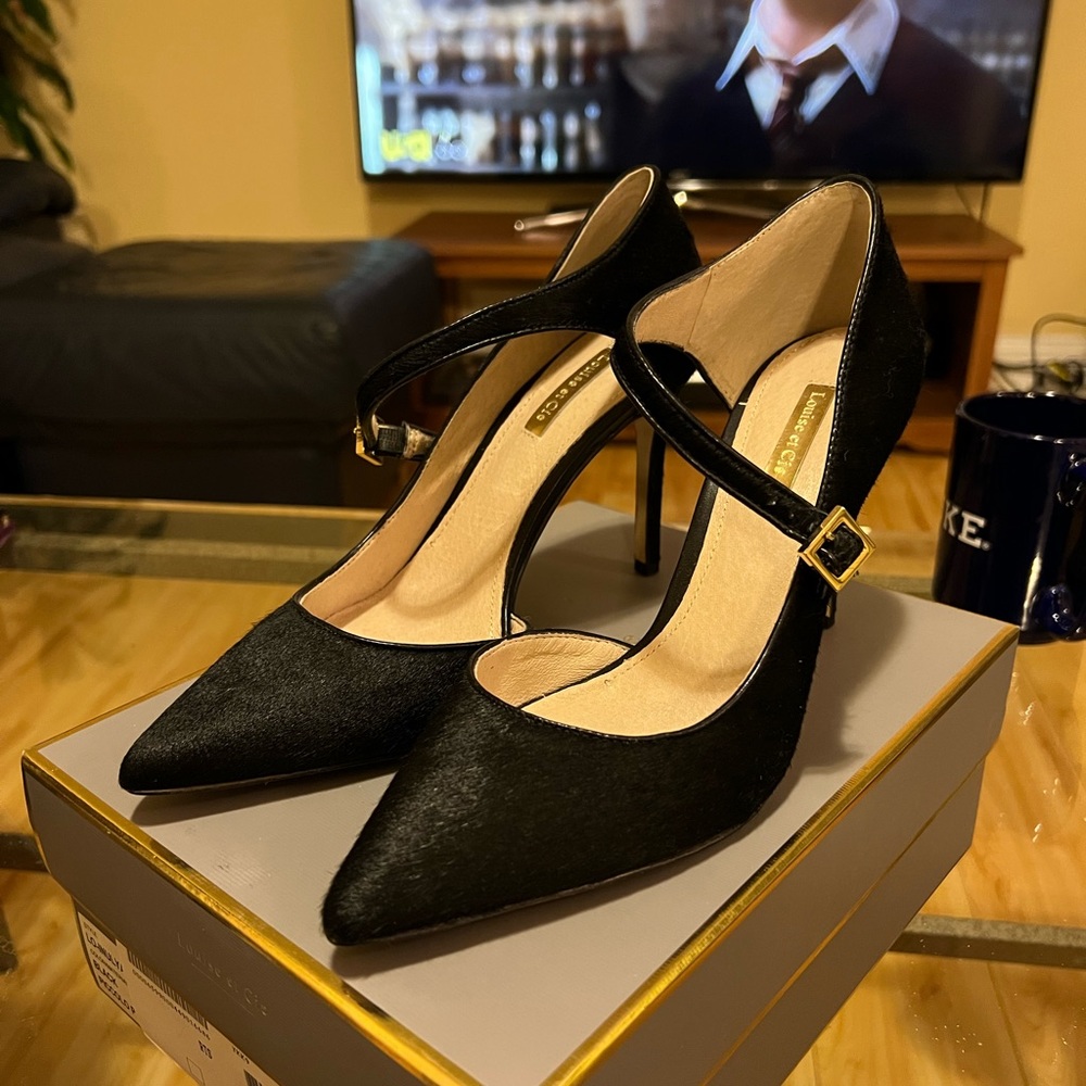 Louise Et Cie Black Fur Pumps with Strap Size 8.5M